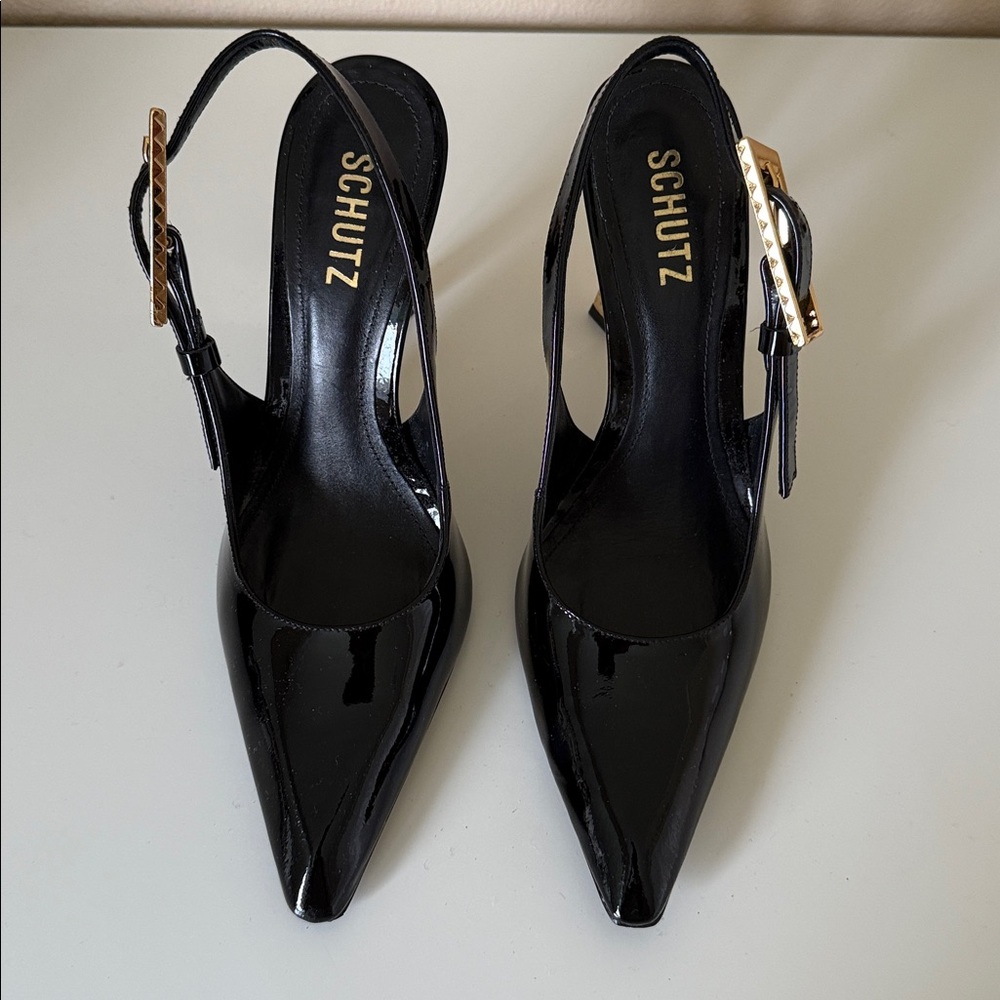 Schutz Ciara Black Patent Slingback Heels 6.5